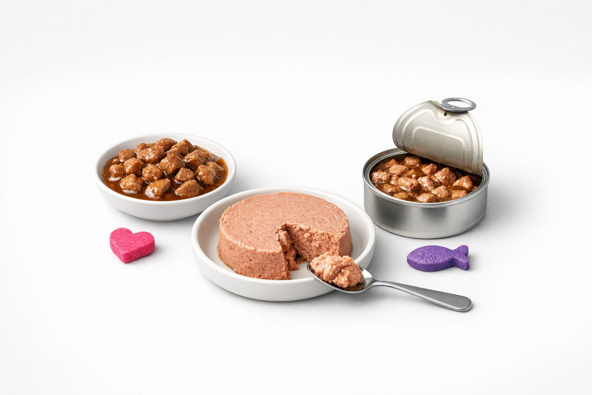 Paté, bocconcini e cibi umidi per gatti