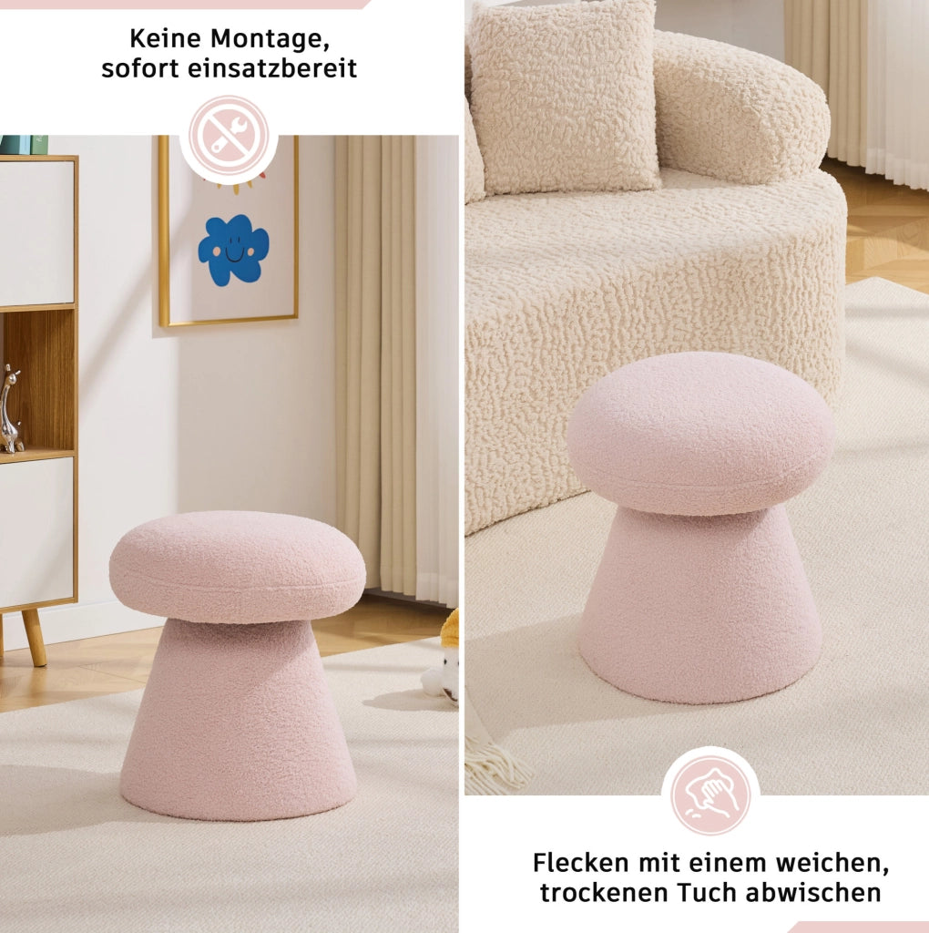 Pouf girevole moderno in tessuto Teddy rosa, forma fungo, 41x41x44 cm, per soggiorno e camera da letto