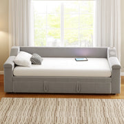 Letto estraibile imbottito con Bluetooth USB vani portaoggetti rete a doghe velluto grigio chiaro