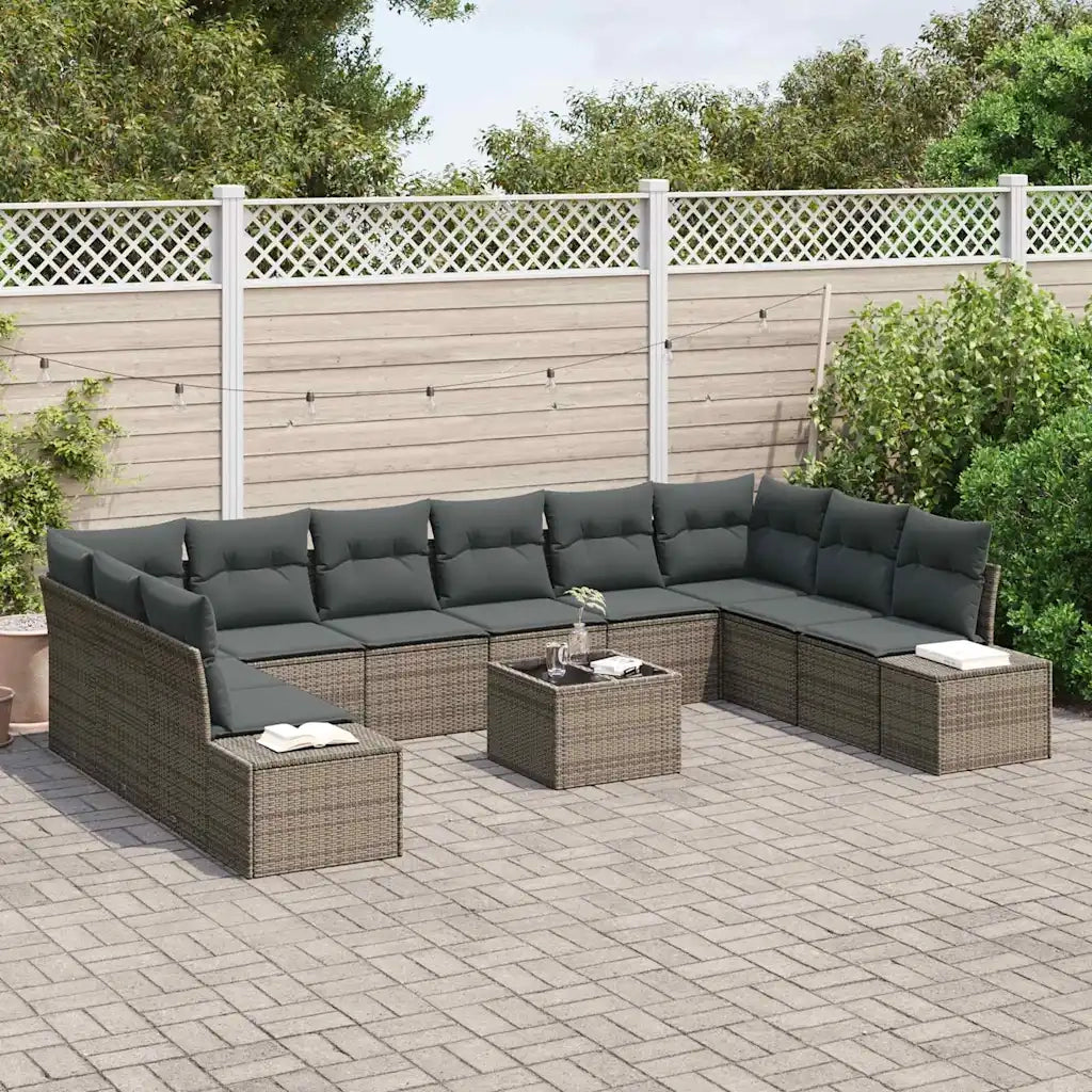 Set Divano da Giardino con cuscino 10 pcs Grigio Polyrattan 3355918