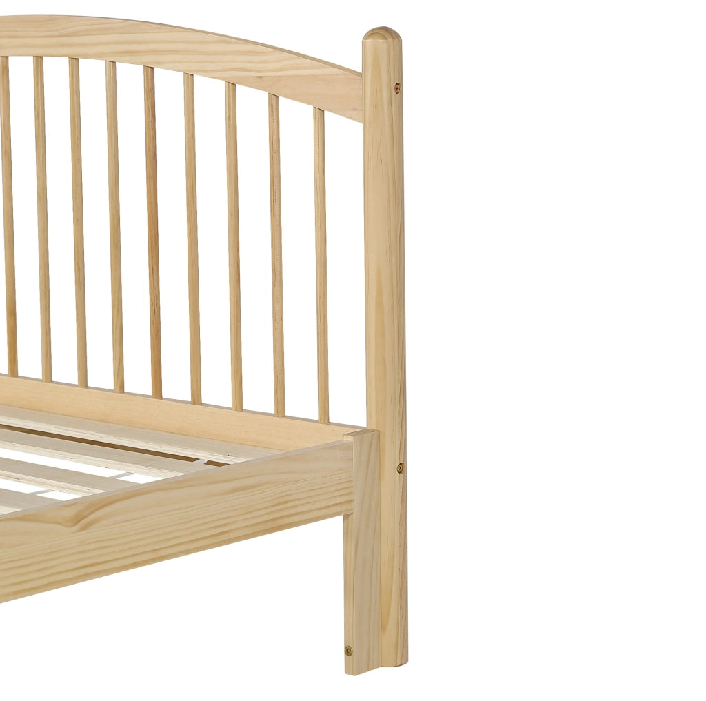 Letto 140x200 cm in legno massello di pino con rete a doghe beige e naturale