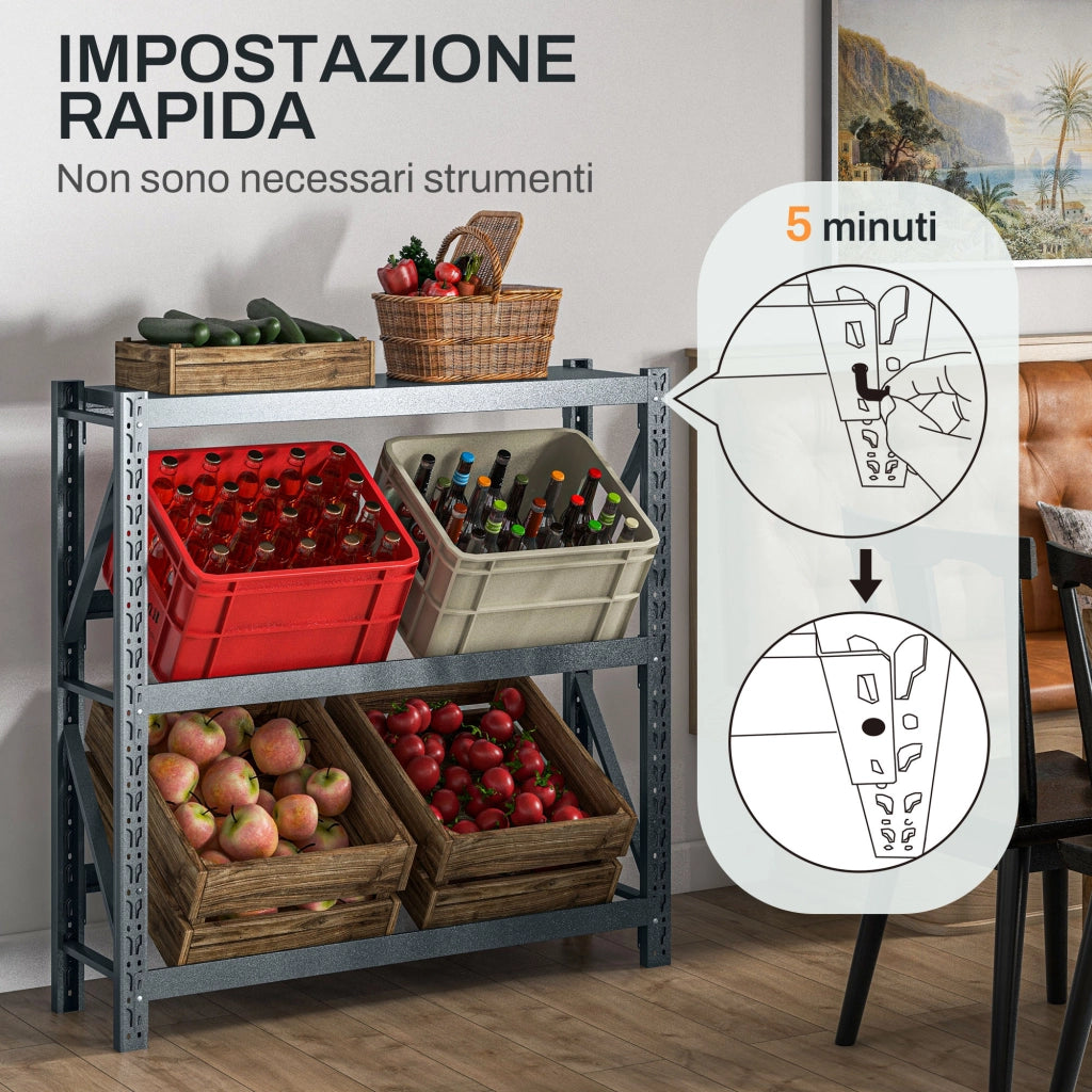 Scaffale Multistrato per Stoccaggio Casse Bevande a 3 Ripiani Regolabili ¨C Minimal ¨C 110x30x110cm Grigio