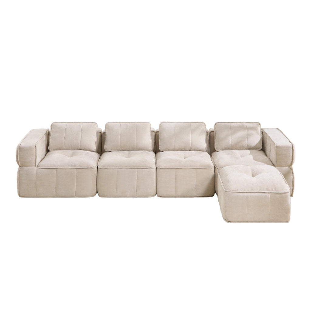 Divano angolare modulabile 4 posti 344x162x67 cm beige con pouf