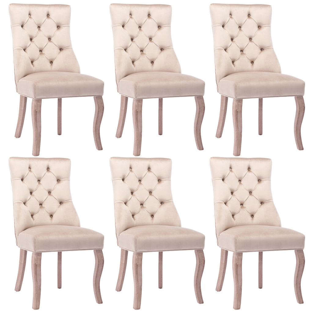Set di 6 sedie da pranzo con schienale alto e capitonné in velluto beige