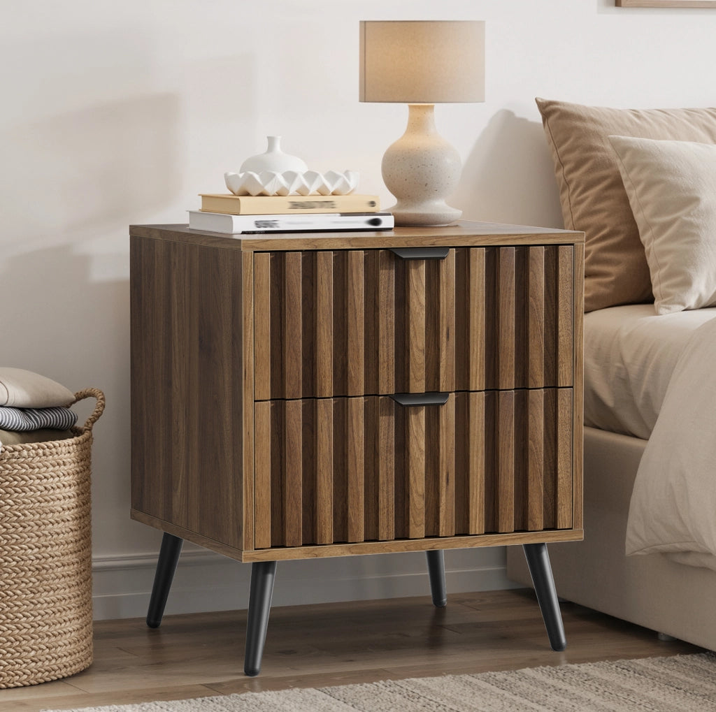 Comodino moderno con 2 cassetti 45x40x53 cm in MDF color noce HAVRYA