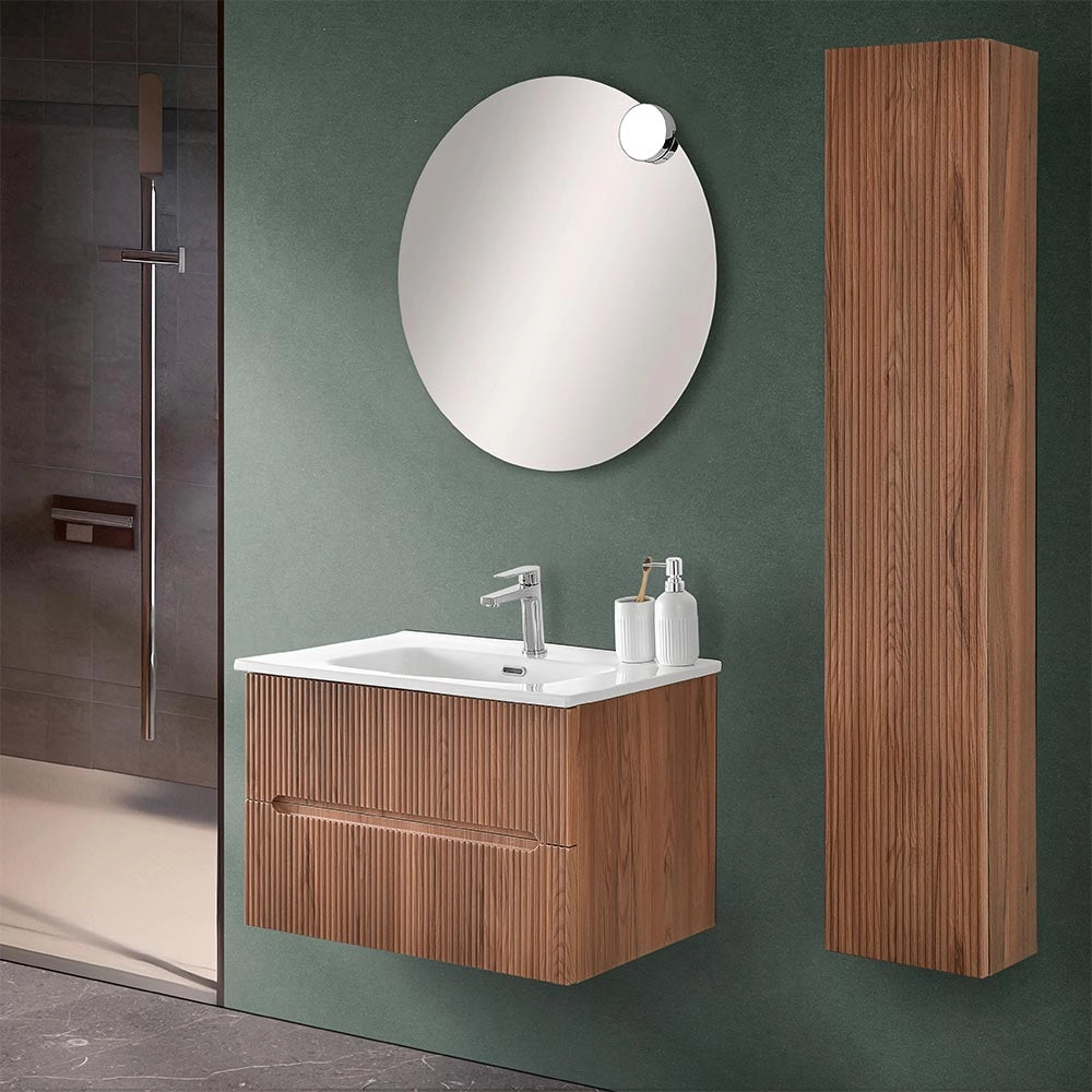 Mobile bagno sospeso 80 cm noce canaletto cannettato Bali