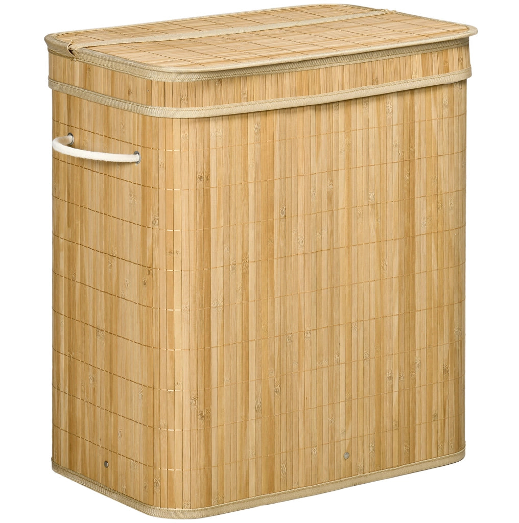 Cesto porta biancheria in bambù con coperchio, 90 litri, 2 scomparti e sacco interno rimovibile - 54,2 x 35,2 x 59,5 cm