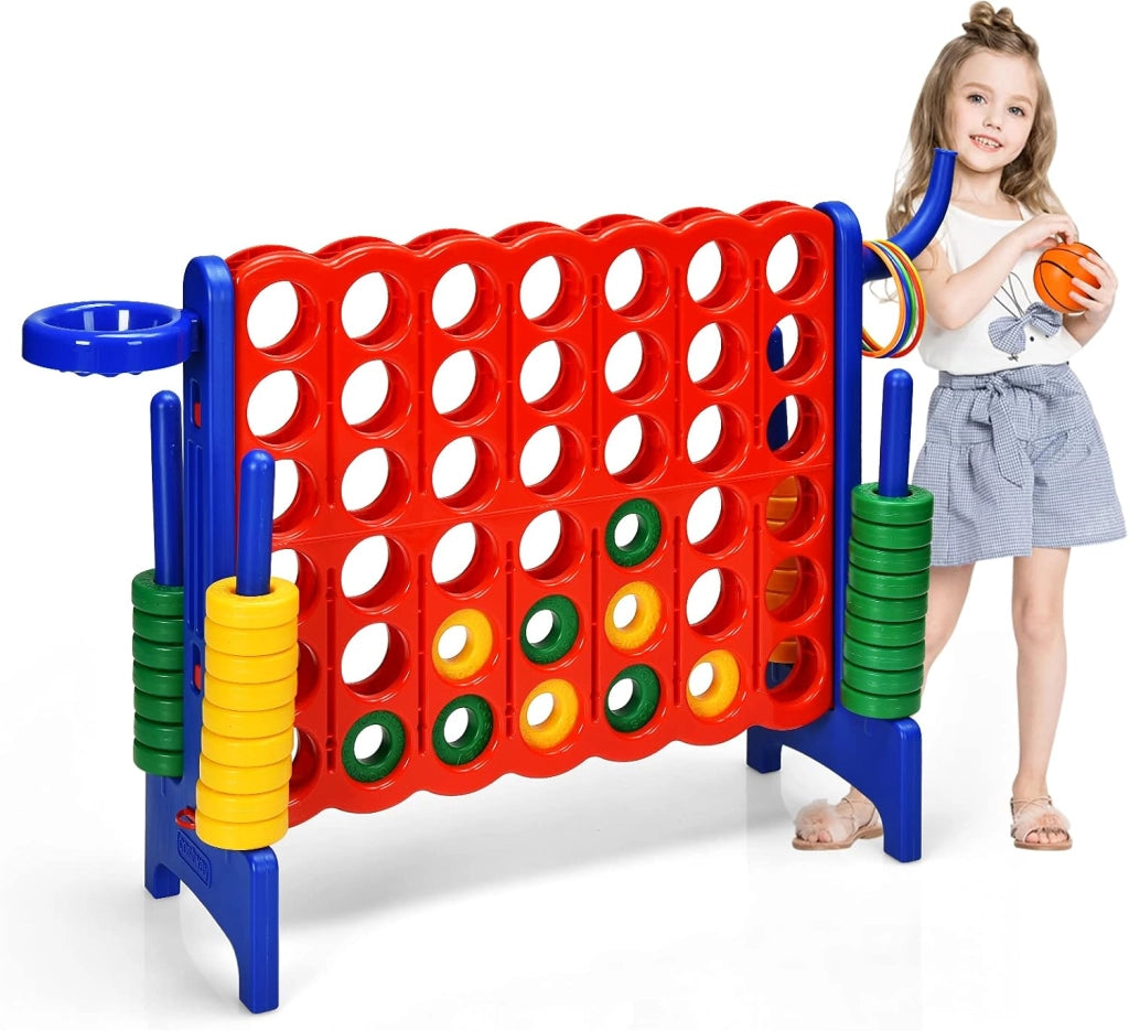 Forza 4 gigante, Set forza 4 per bambini e adulti, Con canestro e gioco di lancio, Perfetto per feste di compleanno e vacanze (Blu)