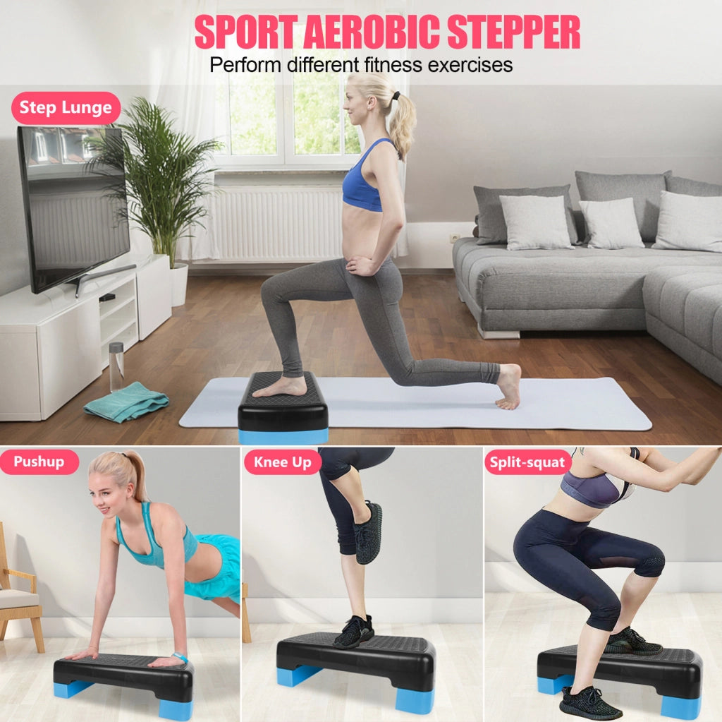 Step aerobico regolabile 45,72×27,94×10,16 cm in polietilene nero e blu