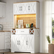 Credenza da cucina 105x40x180 cm con LED RGB e portabottiglie in MDF naturale e bianco