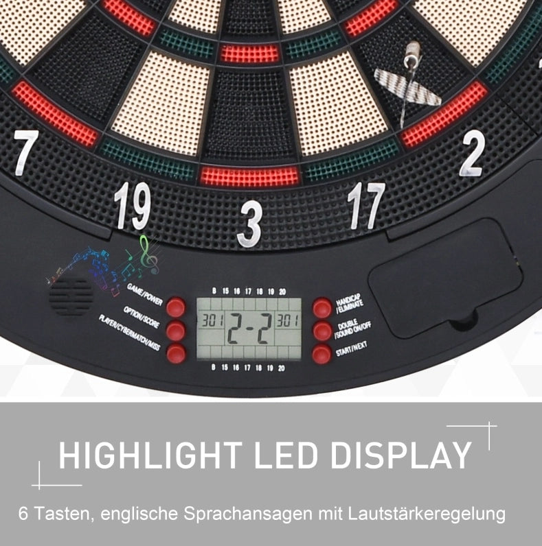 Bersaglio elettronico ULEVR con ante, LCD, 26 giochi e 185 varianti, 6 freccette, nero