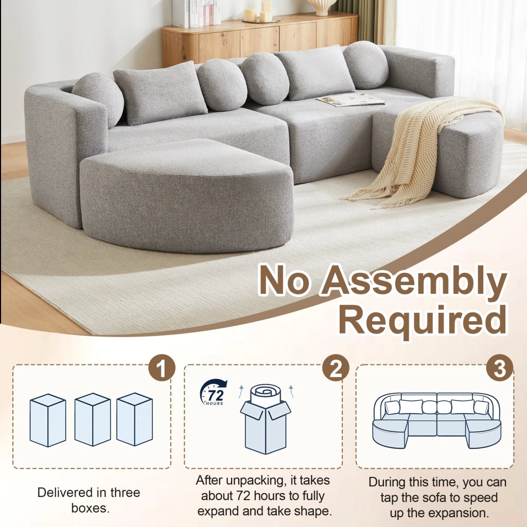 Divano letto modulare in ciniglia grigio con imbottitura elastica già compresso senza montaggio 68 × 292 × 165 cm