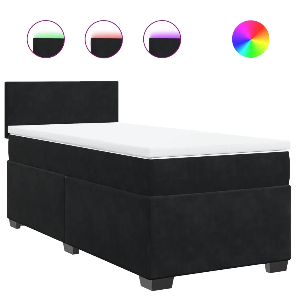 Giroletto a Molle con Materasso-Struttura Letto Nero 90x200 cm in Velluto 371638