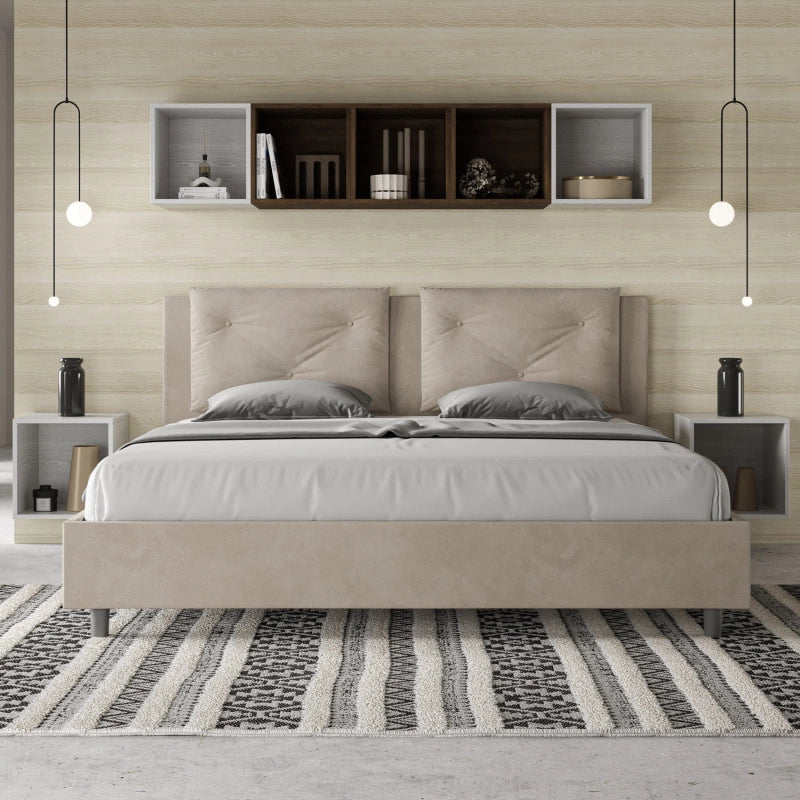 Letto imbottito Matrimoniale 170x210 cm Appia - Senza rete,Microfibra,Sabbia