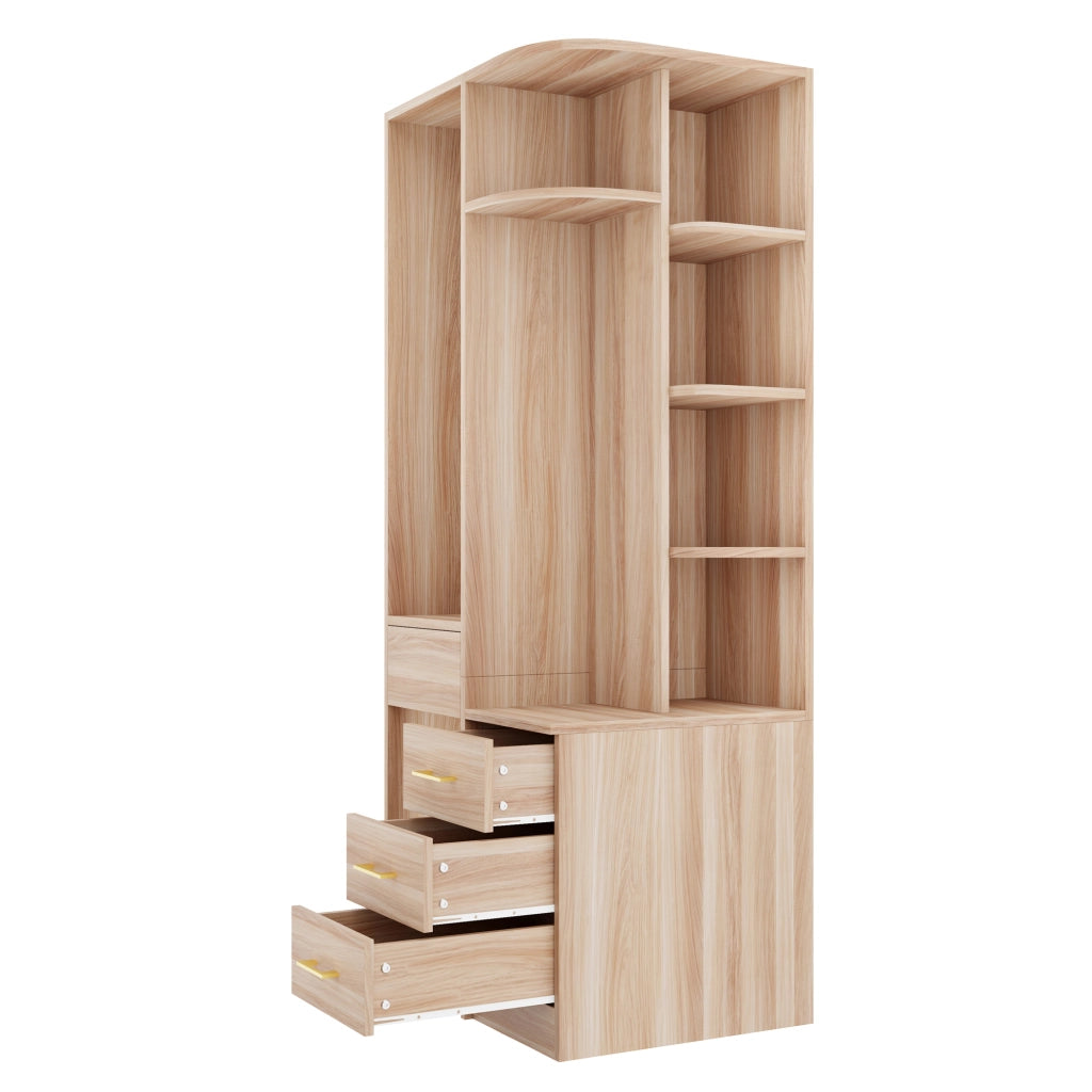 Armadio autoportante con vano appendiabiti ripiani aperti e cassetti in MDF 70 × 55 × 175 cm