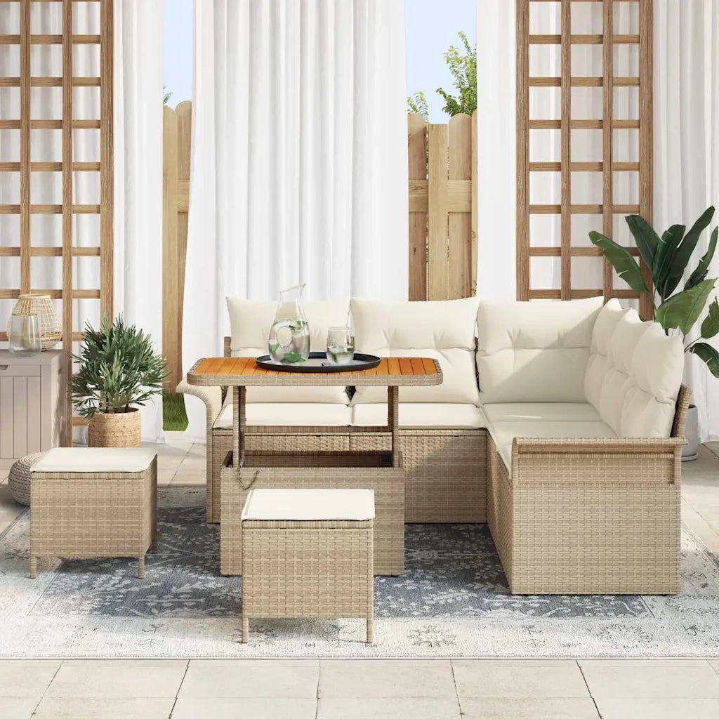 Set Divano da Giardino con cuscino 8 pcs Beige e Crema