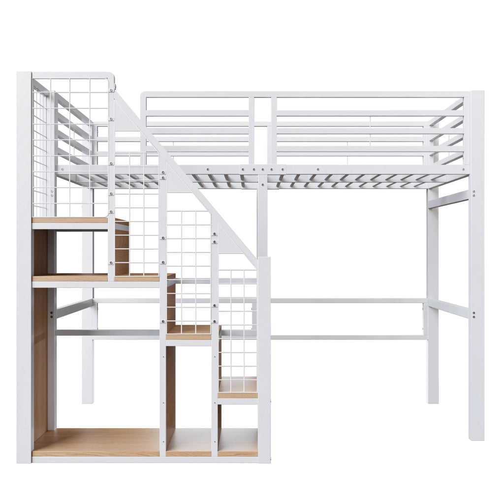 Letto a soppalco 90x200 cm in metallo bianco con guardaroba integrato HOMVRA