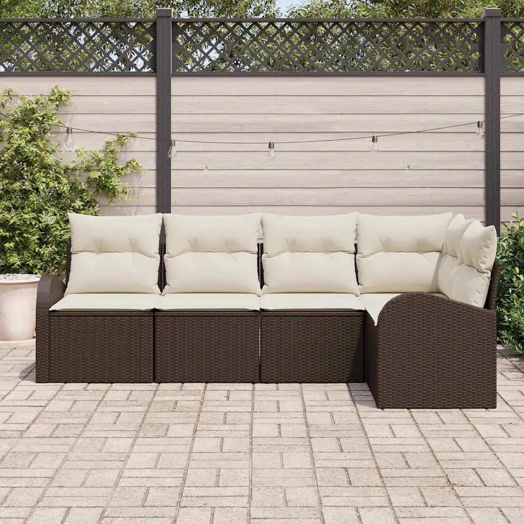 Set Divano da Giardino 5 pcs Marrone e bianco polyrattan