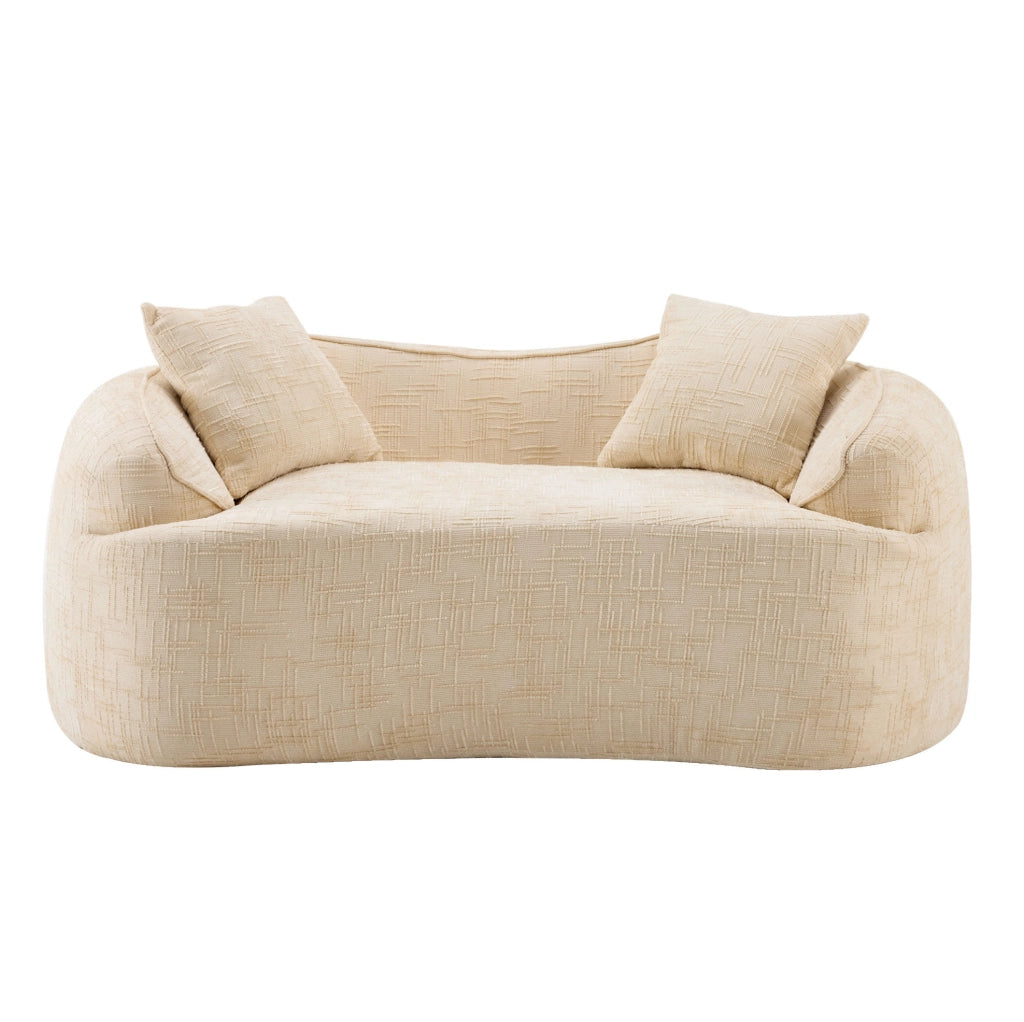 Divano curvo 2 posti con braccioli e 2 cuscini; beige