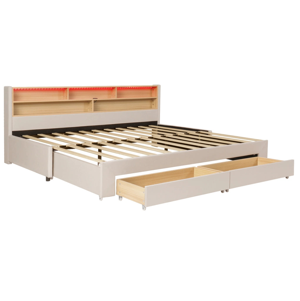 Letto divano allungabile 90x200 cm in velluto beige con 2 cassetti, senza materasso