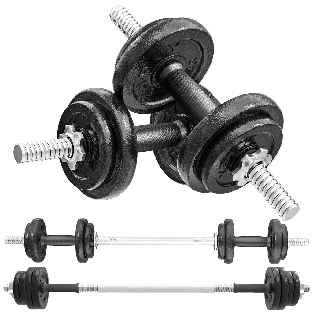 Set Pesi e Bilanciere da 20kg con Impugnature Antiscivolo, 8 Dischi Pesi, Barra Bilanciere e 2 Barre Manubri in Acciaio