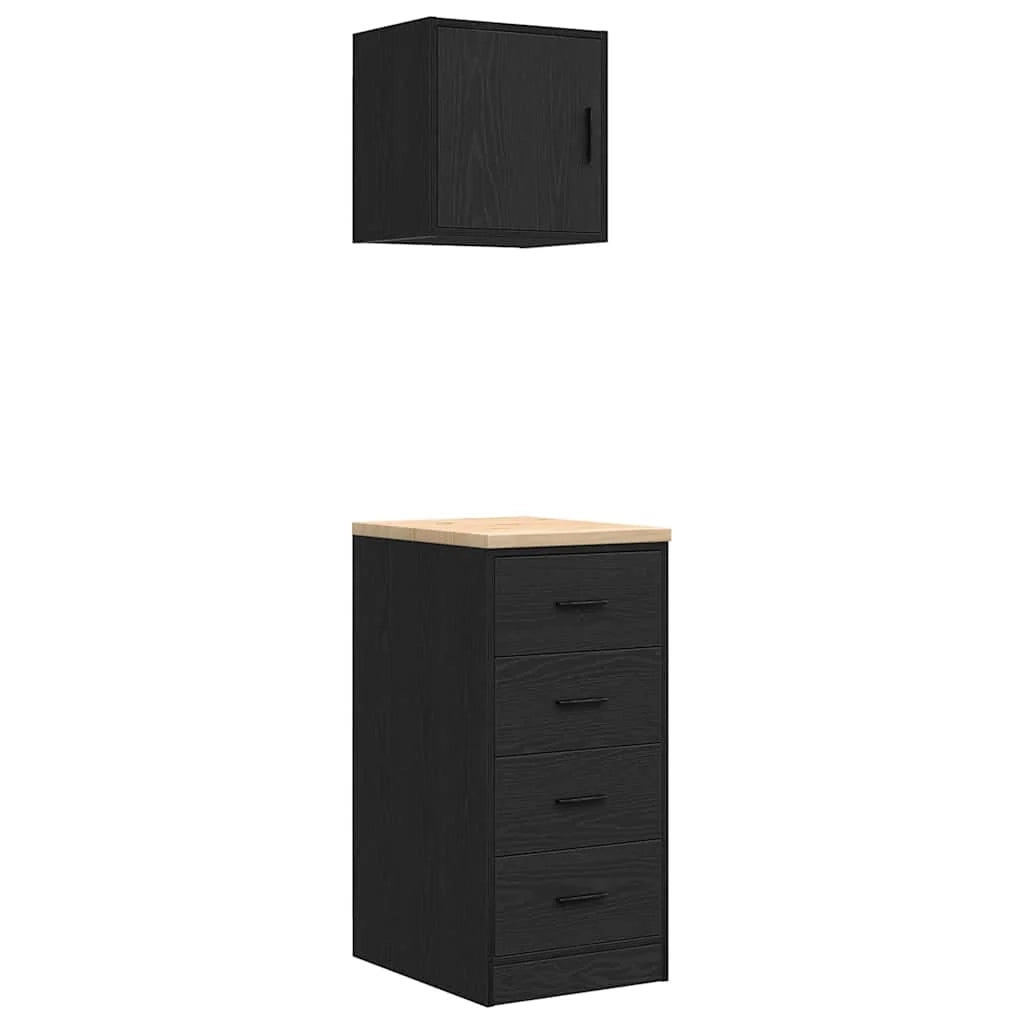 Set di 2 armadietti per garage 40 x 51 x 85 cm e 40 x 30 x 41 cm pratica superficie di lavoro stile moderno in legno multistrato nero 02_0055806