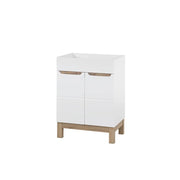 Mobile sottolavabo ERMANO - Rovere chiaro e bianco lucido - 60x84 cm - 1 porta - Da appoggio