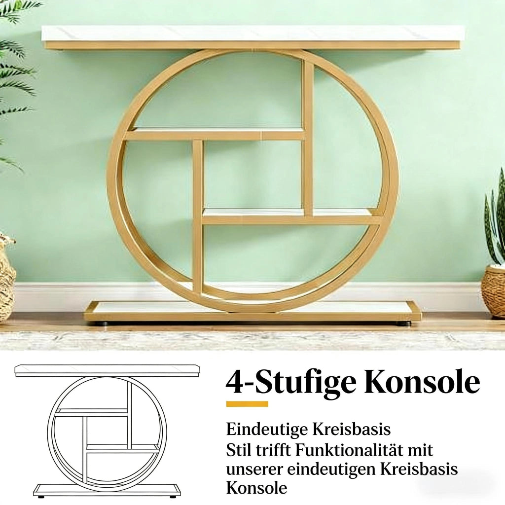 Consolle a 4 livelli sfalsati con struttura circolare in metallo e legno 105 × 30 × 80 cm