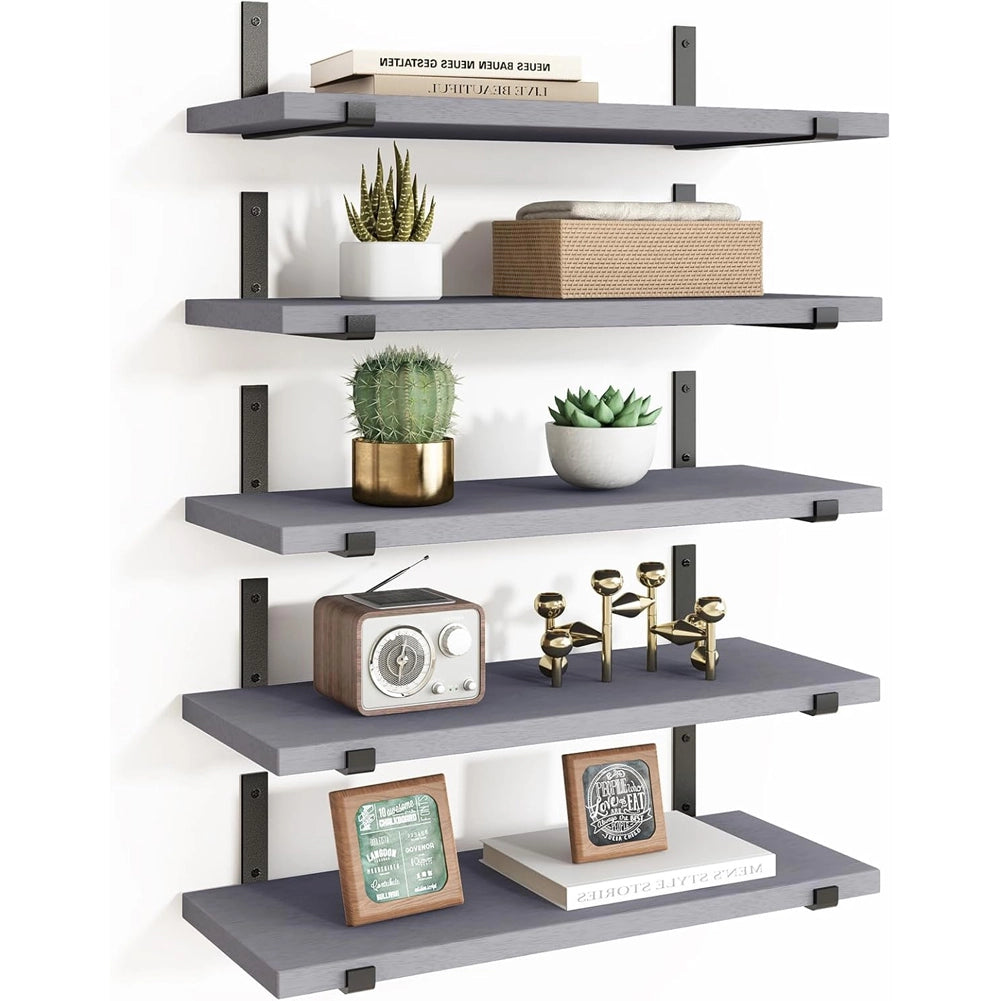 Set 5 Mensole da Parete Grigio Scaffali da Muro con Staffe in Metallo 40x12 cm