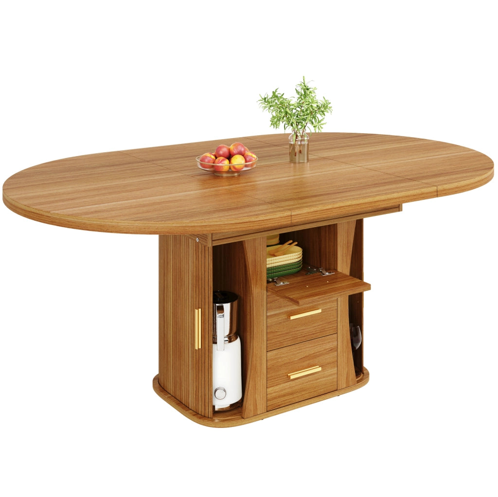 Tavolo da pranzo allungabile ovale in MDF, 118-158 cm, noce, per fino a 6 persone
