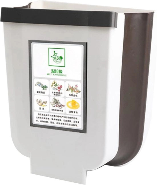 Contenitore di raccolta rifiuti da appendere al piano di lavoro 9 litri con becco di fissaggio e supporto a parete in bianco - Contenitore di raccolta rifiuti da cucina pratica con coperchio in plastica pieghevole.