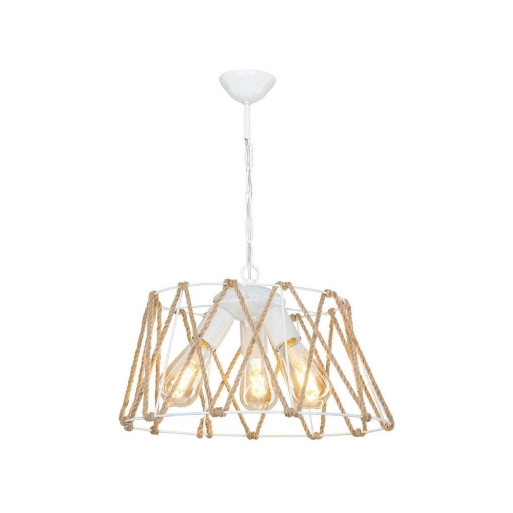 Lampada a sospensione 3 luci metallo e corda Evren ASZ1030 colore bianco