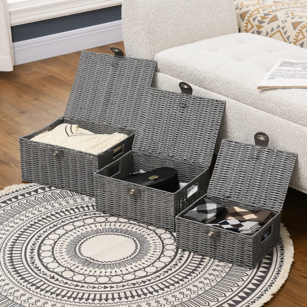 Cestino in Vimini PP con Coperchio ¨C Minimal ¨C Grigio
