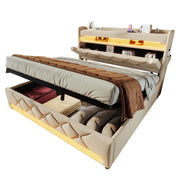 Letto matrimoniale 140×190 cm con contenitore idraulico; LED; USB e tipo C; senza materasso; beige