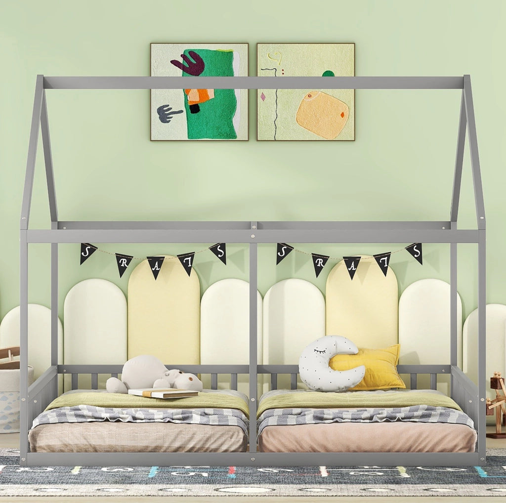LETTO 2 in 1 a casetta 90x200 cm Grigio Pino
