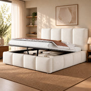 LETTO Contenitore Idraulico 160x200 cm Bouclé Bianco con Rete a Doghe