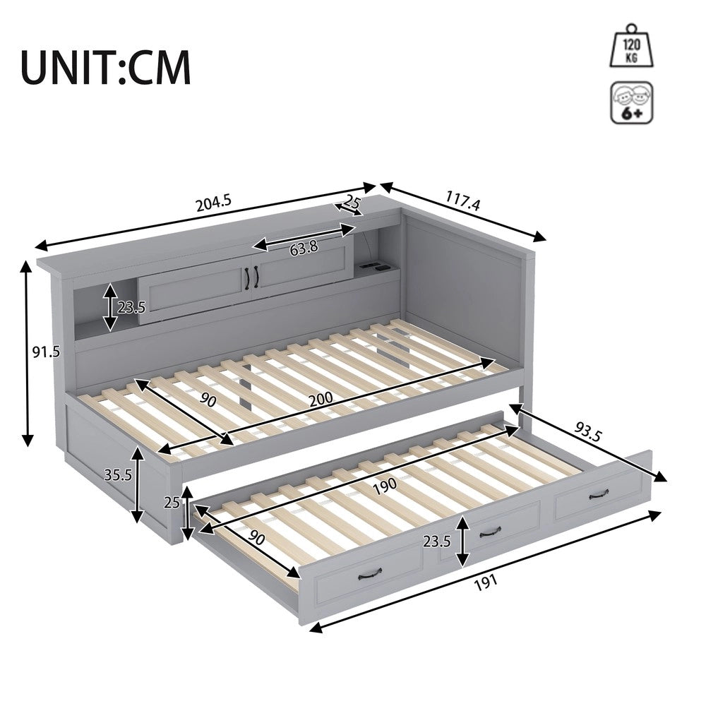 Letto Divano con LED e Contenitore ¨C MINIMAL ¨C Grigio 90x200