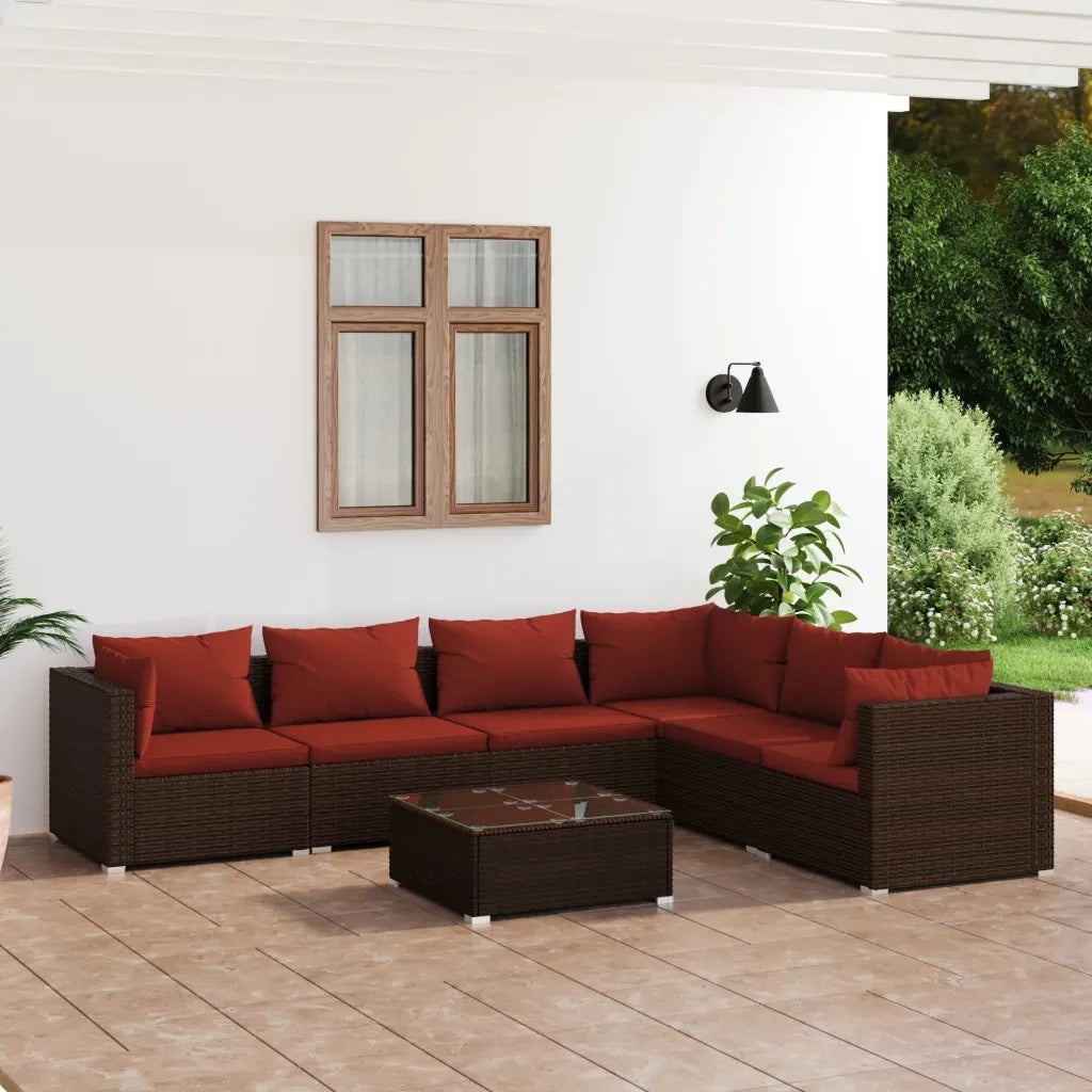 Set Divani da Giardino 7 pz con Cuscini in Polyrattan Marrone 3101731