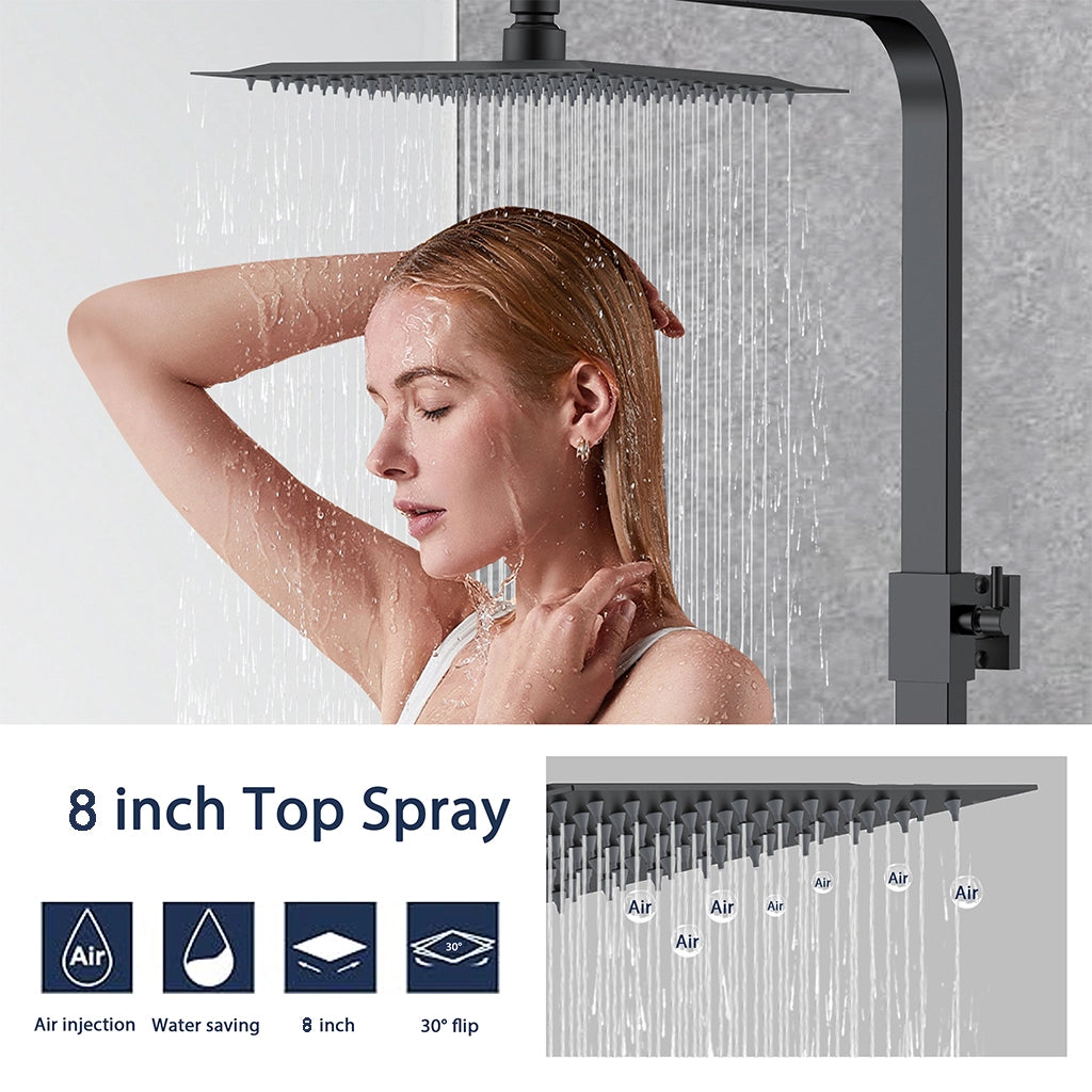 Miscelatore doccia termostatico con manopola in lega di zinco,colonna doccia soffione acciaio inox, nero