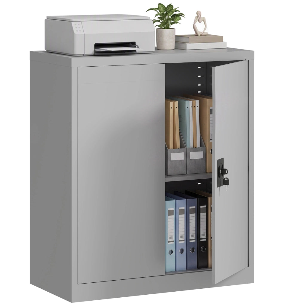 Armoire de Bureau Métallique, 80 x 40 x 92,5 cm, Meuble de Rangement en Acier avec Serrure, Étagère Réglable, Gris