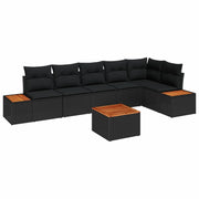 Set Divano da Giardino con cuscino 7 pcs Nero Poly Rattan