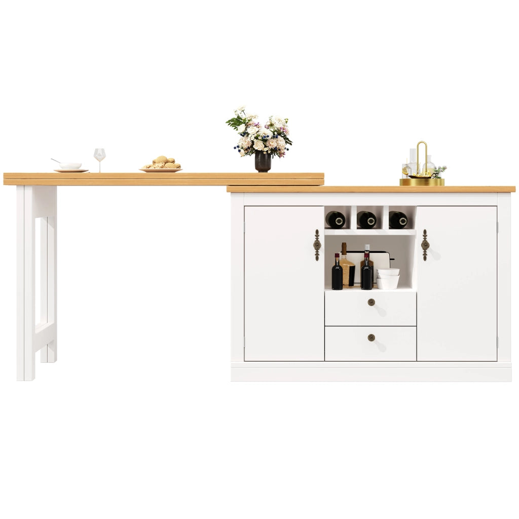 Bartisch allungabile multifunzione in MDF con spazio contenitore, 120-180 cm, bianco/naturale