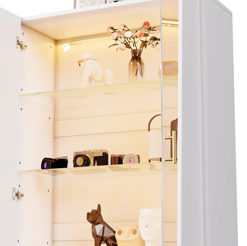 Vetrina bianca 72x40x145 cm con LED multicolore; 3 ripiani in vetro regolabili e MDF