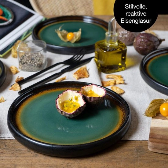 Set di Piatti Dessert 4 pezzi - Verde/Marrone - Piatti in Ceramica per 4 Persone - 21cm