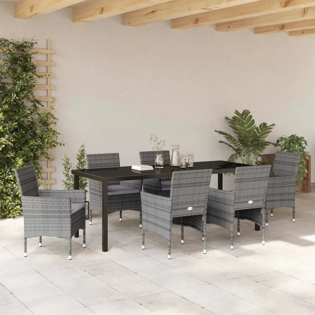 Set da Pranzo per Giardino con cuscino 7 pcs Grigio polyrattan 3379735