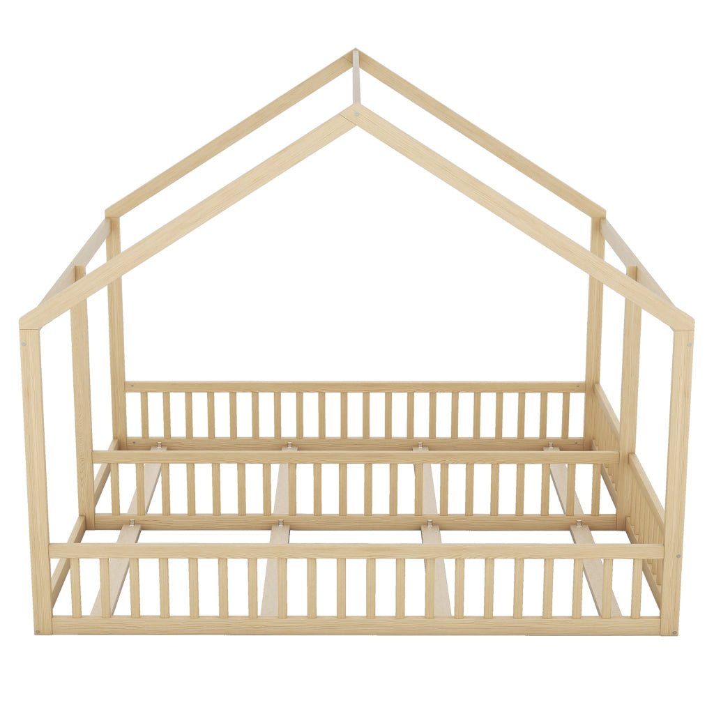 Letto per Bambini 90 x 200 cm - con Sponde; Modello Casa - in Pino e MDF - Naturale