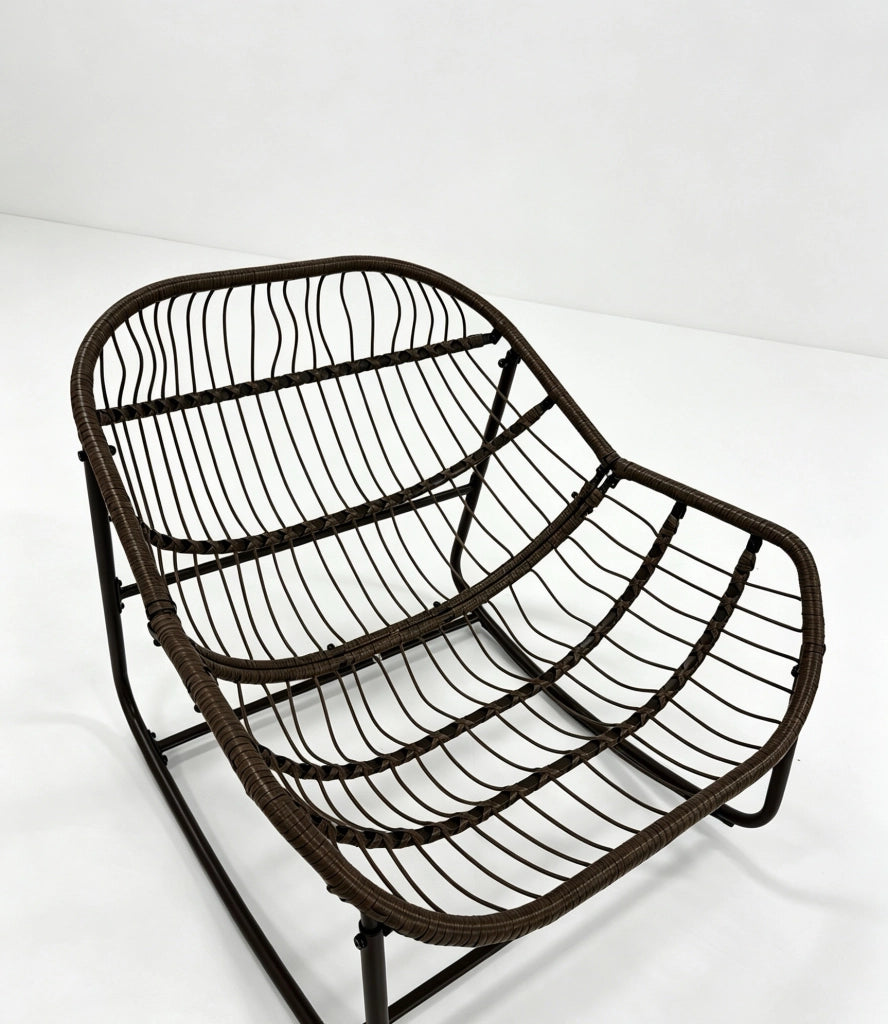 Sedia a dondolo da esterno ULEVR 78x106x90 cm in rattan e acciaio, cuscino spesso 4 pollici, verde