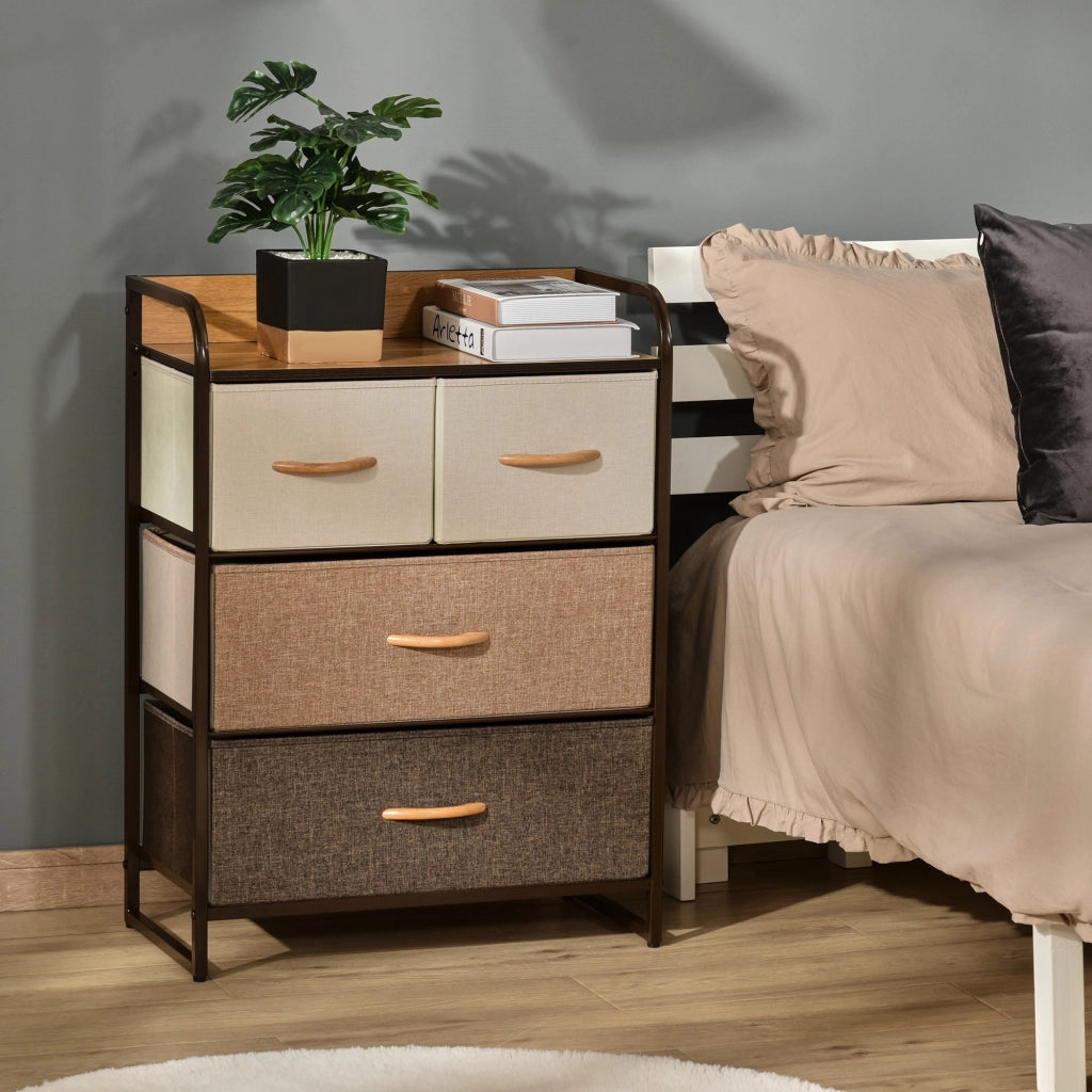 EasyComfort Mobile Cassettiera da Camera da Letto e Soggiorno, Cassettiera con 4 Cassetti Pieghevoli in Tessuto e Ripiano in MDF, 58x29x78.5cm, Multicolore
