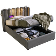 Letto singolo contenitore 90 × 200 cm in velluto grigio con luce da lettura USB rete a doghe e testiera