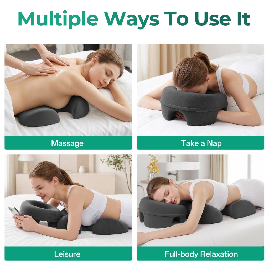 Cuscino per massaggio con supporto a T in memory foam grigio scuro per riposo prono e spa